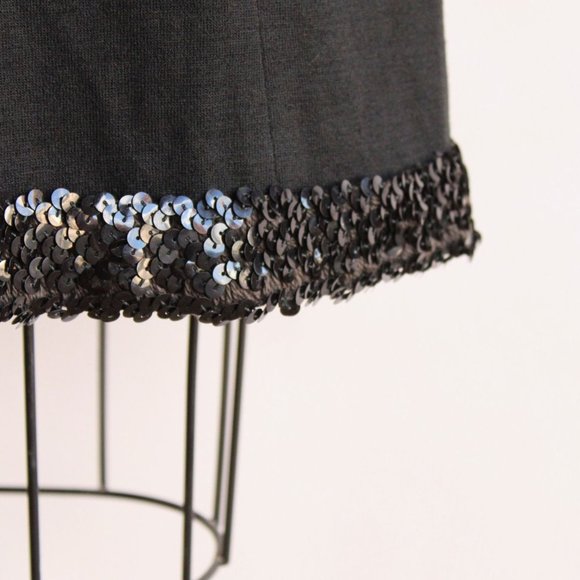 Vintage 1960s Dress / Black Wiggle Dress with Pockets and Sequin Trim / V Neck - Picture 4 of 10